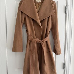 Michael Kors Camel Wrap Belted Wool Coat
